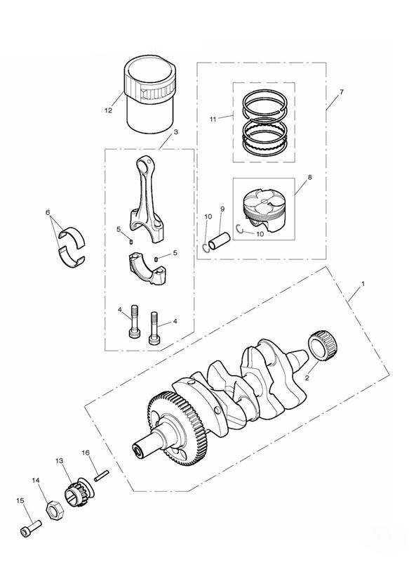 Diagram Crankshaft, Connecting Rods, Pistons & Liners for your 2011 Triumph Tiger 800  