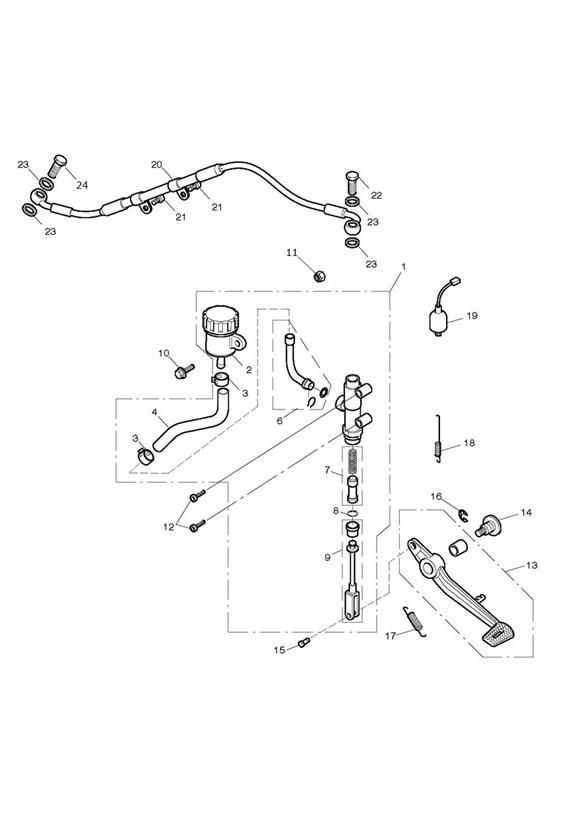 Diagram Rear Brake Master Cylinder, Reservoir & Pedal for your Triumph