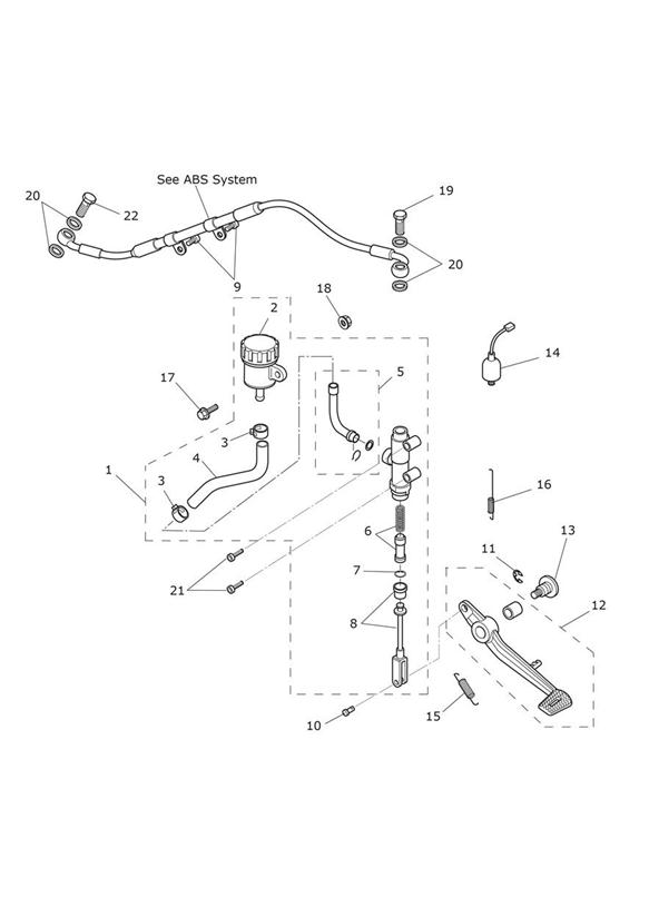 Diagram Rear Brake Master Cylinder, Reservoir & Pedal for your Triumph