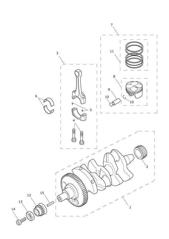 Diagram Crankshaft, Connecting Rods, Pistons & Liners for your Triumph