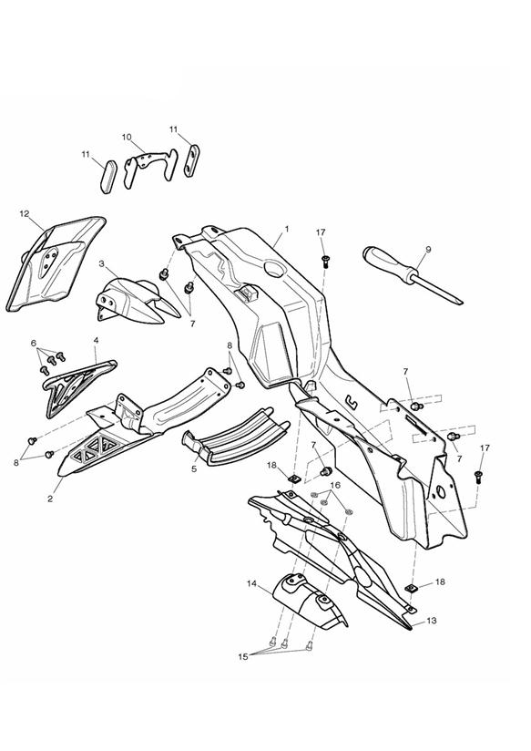 Diagram Rear Mudguard & Battery Box for your 1995 Triumph Tiger   