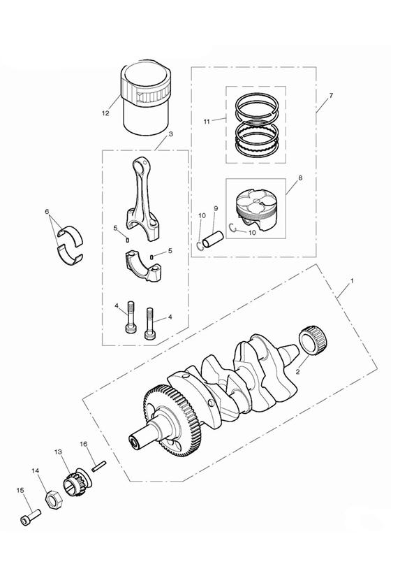 Diagram Crankshaft, Connecting Rods, Pistons & Liners for your Triumph