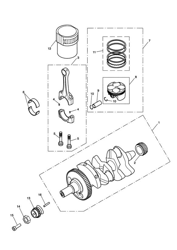 Diagram Crankshaft, Connecting Rods, Pistons & Liners for your Triumph