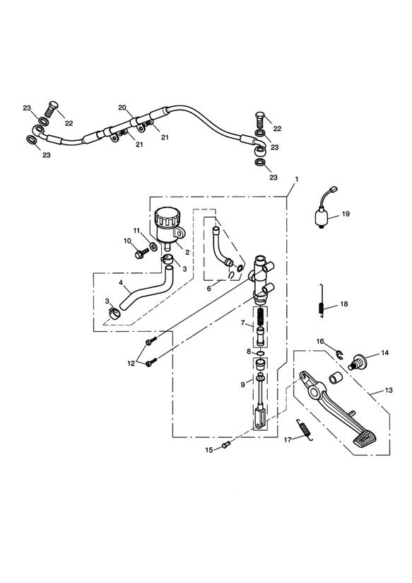 Diagram Rear Brake Master Cylinder, Reservoir & Pedal for your Triumph