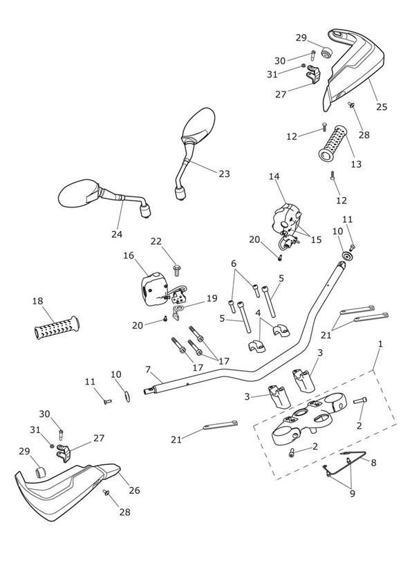 Diagram Handlebars & Switches for your 2001 Triumph Tiger   