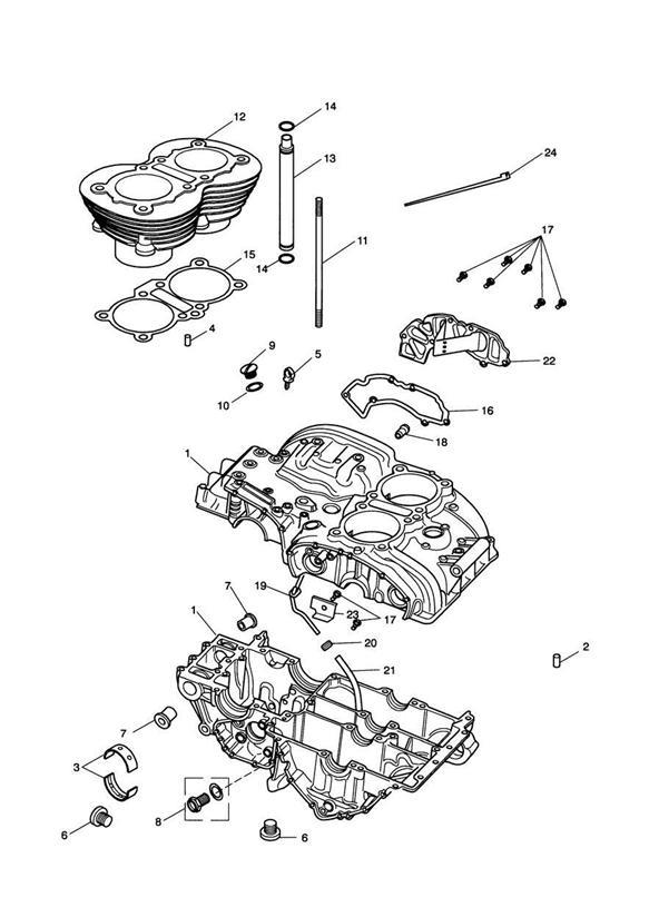 Diagram Crankcase & Fittings from Eng No 221609 (Except Eng No's 229407 to 230164) for your 2007 Triumph America   