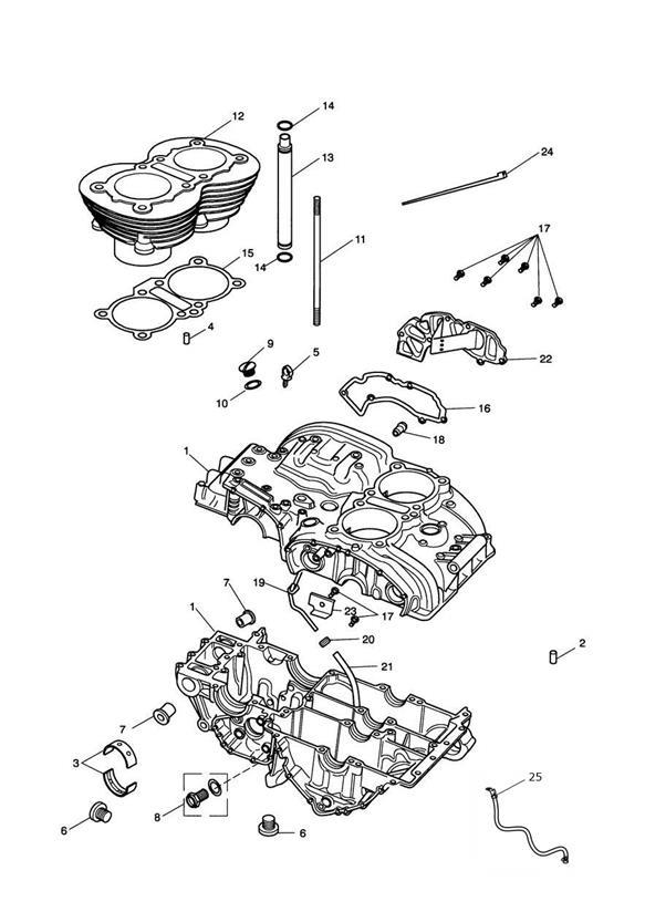 Diagram Crankcase & Fittings from Eng No 221609 (Except Eng No's 229407 to 230164) for your 2007 Triumph America   