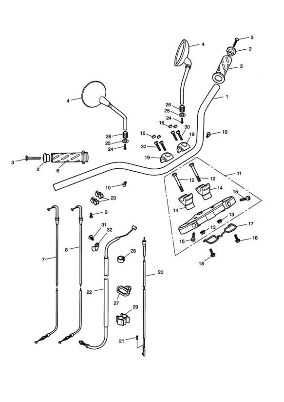 Diagram Handlebars, Top Yoke, Cables & Mirrors > 468390 for your Triumph