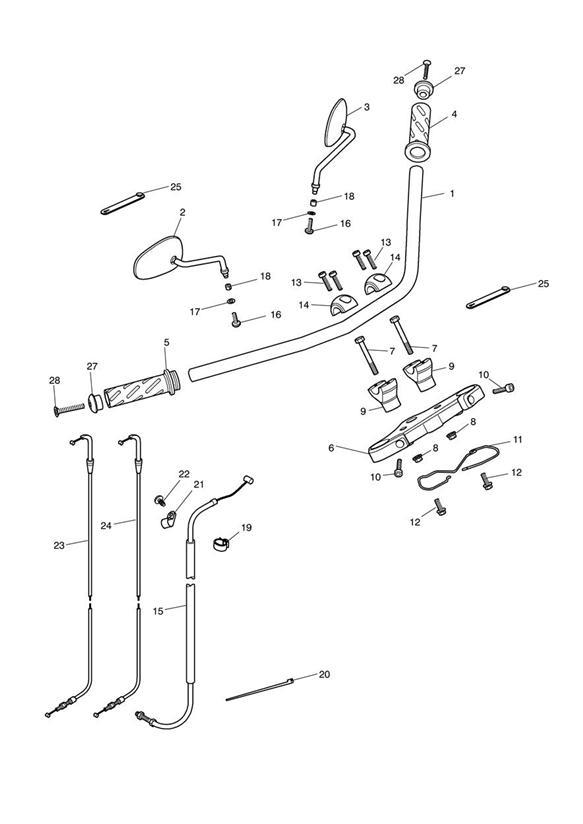 Diagram Handlebars, Top Yoke, Cables & Mirrors 468391 > for your Triumph