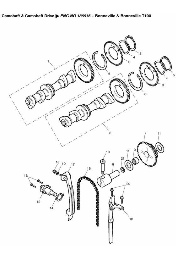 Diagram Camshaft and Drive  + ENG NO 186916 - Bonneville & Bonneville T100 for your Triumph