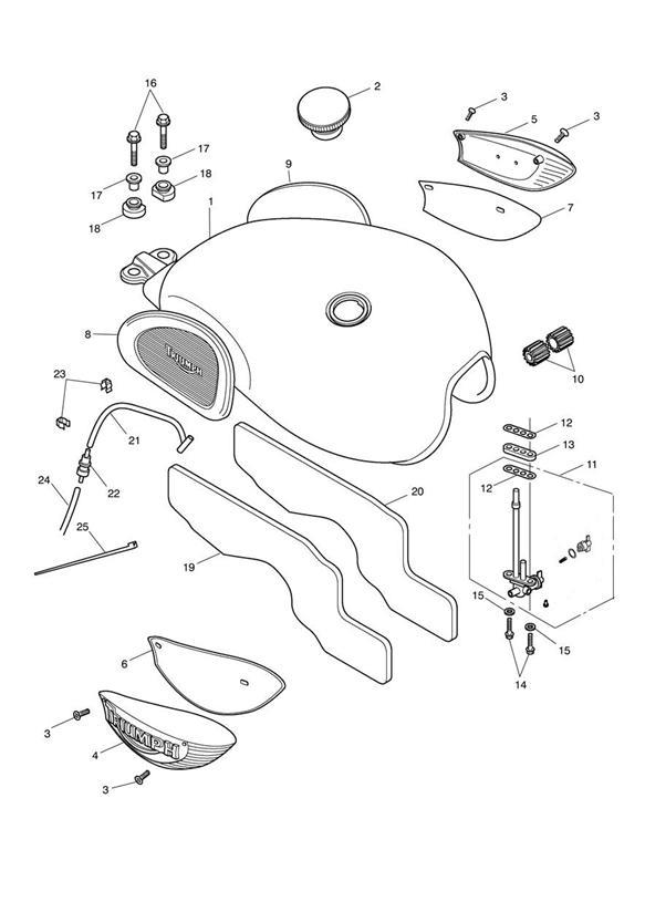 Diagram Fuel Tank & Fittings Bonneville T100 >317246 for your 2004 Triumph Bonneville   