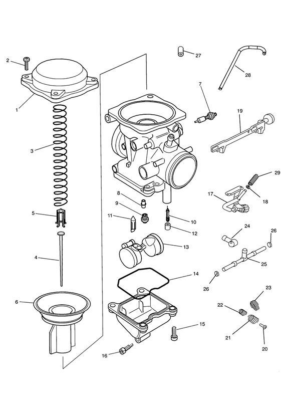 Diagram Carburettor Parts - Bonneville for your 1995 Triumph Thunderbird  Standard 