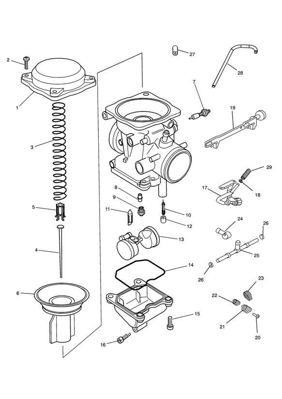 Diagram Carburettor Parts - Bonneville T100 for your 1995 Triumph Thunderbird  Standard 