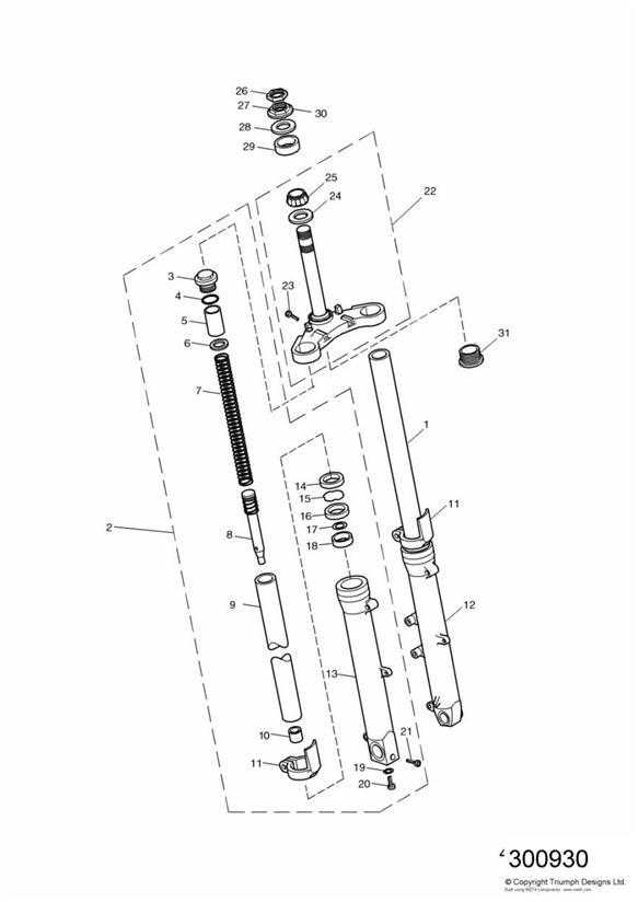 Diagram Front Forks and Yokes for your Triumph Bonneville  