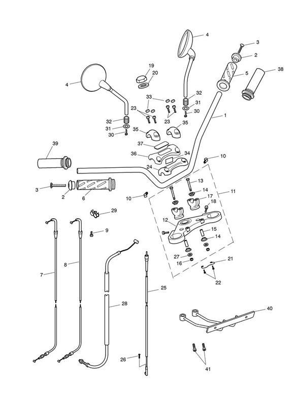 Diagram Handlebars, Top Yoke, Cables & Mirrors for your Triumph Bonneville  