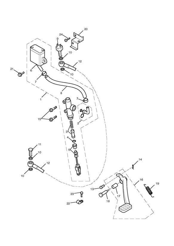 Diagram Rear Brake Master Cylinder, Reservoir & Pedal for your Triumph