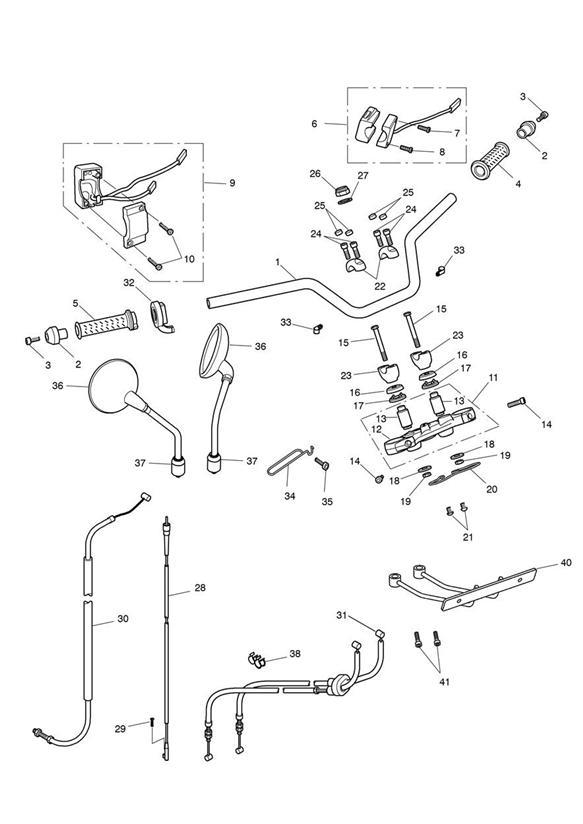 Diagram Handlebars, Top Yoke, Cables & Mirrors for your 1995 Triumph Thunderbird  Standard 