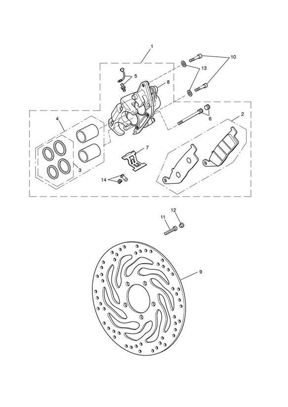 Diagram Front Brake Caliper & Discs for your 2010 Triumph Bonneville  from VIN 380777/ SE 