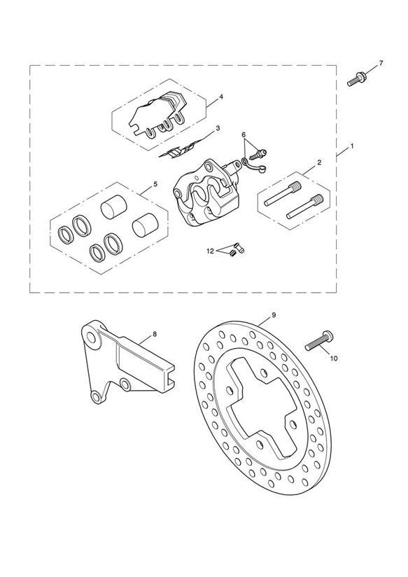 Diagram Rear Brake Caliper & Disc for your 2007 Triumph Bonneville  from VIN 380777/ SE 