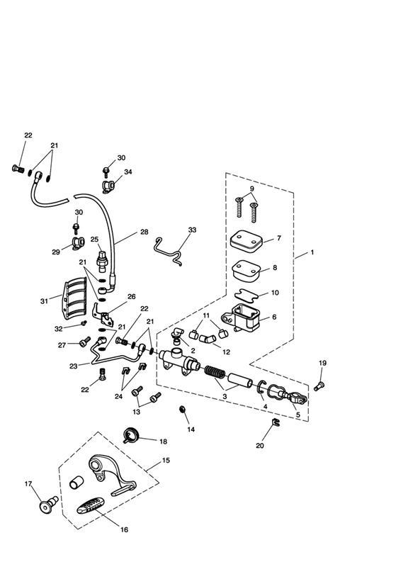 Diagram Rear Brake Master Cylinder, Reservoir & Pedal - Rocket III & Classic for your 2010 Triumph Bonneville  from VIN 380777/ SE 