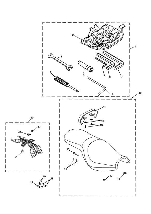 Diagram Tool Kit & Seat - Rocket III Classic (incl. Special Edition) for your 1993 Triumph Daytona   