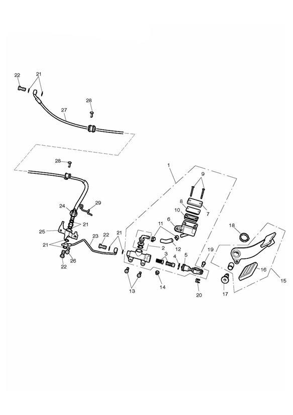 Diagram Rear Brake Master Cylinder, Reservoir & Pedal for your 2010 Triumph Bonneville  from VIN 380777/ SE 