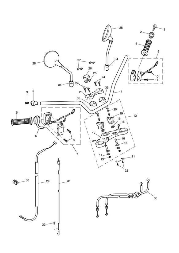 Diagram Handlebars, Top Yoke, Cables & Mirrors for your 2016 Triumph Scrambler EFI  