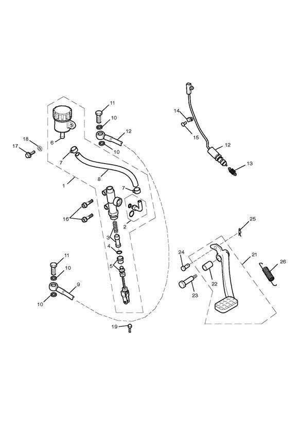 Diagram Rear Brake Master Cylinder, Reservoir & Pedal for your 2017 Triumph Bonneville  T100 EFI 