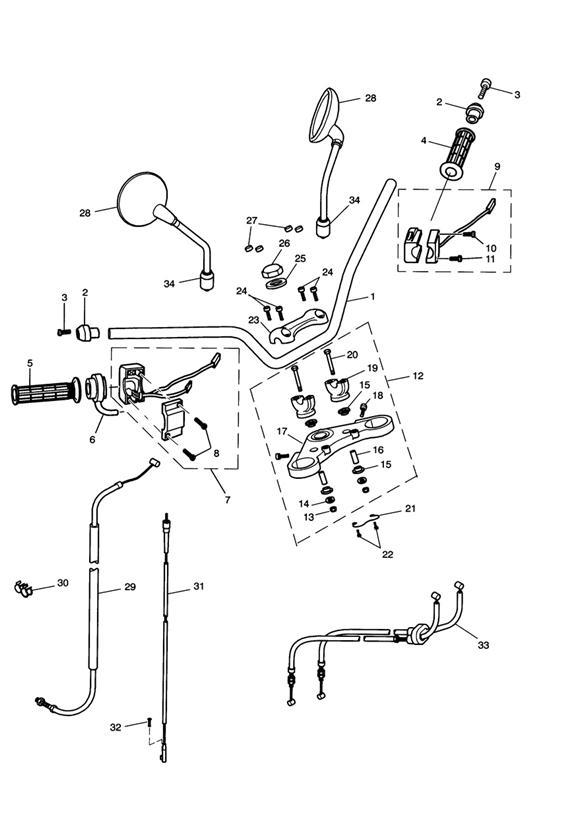 Diagram Handlebars, Top Yoke, Cables & Mirrors for your 2008 Triumph Street Triple   