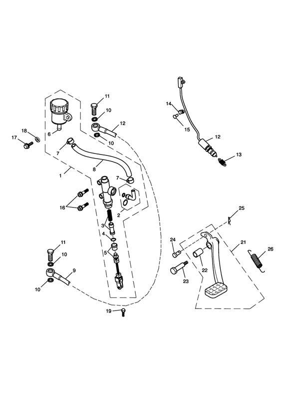 Diagram Rear Brake Master Cylinder, Reservoir & Pedal for your 2017 Triumph Bonneville  T100 EFI 