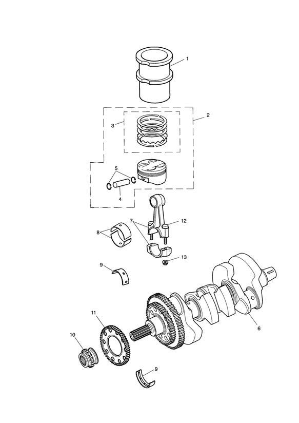 Diagram Crankshaft, Connecting Rods, Pistons & Liners for your Triumph