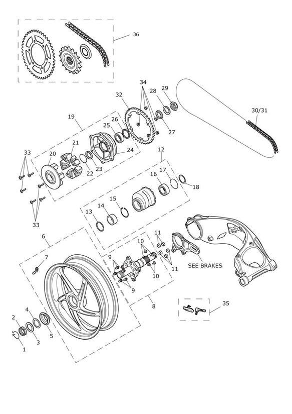 Diagram Rear Wheel & Final Drive > 602552 for your 2015 Triumph Thruxton  900 EFI 