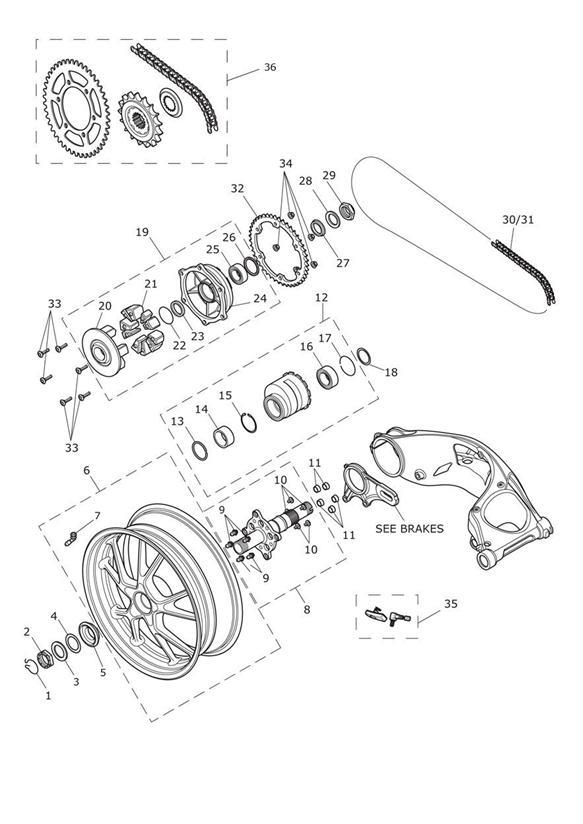 Diagram Rear Wheel & Final Drive 602553 > for your 2015 Triumph Thruxton  900 EFI 