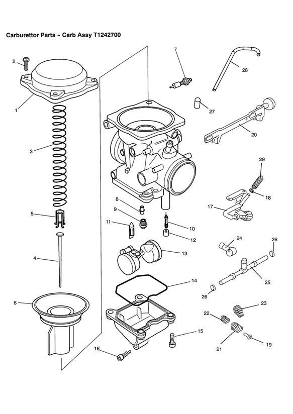 Diagram Carburettor Parts - Carb Assy T1242700 for your 1995 Triumph Thunderbird  Standard 