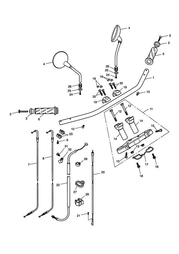 Diagram Handlebars, Top Yoke, Cables & Mirrors > 469050 for your Triumph