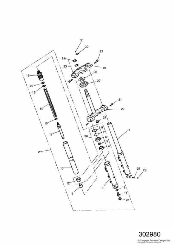 Diagram Front Forks and Yokes Sprint Sport for your 2010 Triumph Bonneville  from VIN 380777/ SE 