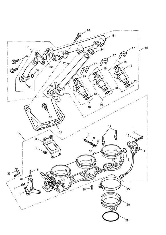 Diagram Throttles/Injectors and Fuel Rail > 207554 for your 1999 Triumph Sprint  RS 139277 > 