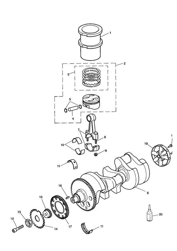 Diagram Crankshaft/Conn Rod/Pistons and Liners for your 1999 Triumph Thunderbird Standard  