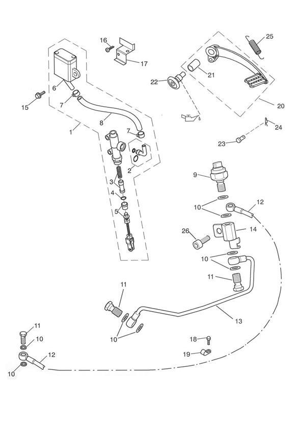 Diagram Rear Brake Master Cylinder, Reservoir & Pedal for your 2008 Triumph Bonneville  from VIN 380777/ SE 