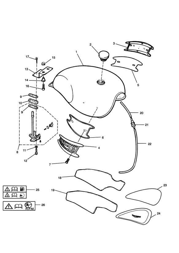 Diagram Fuel Tank and Fittings for your 1995 Triumph Thunderbird  Standard 