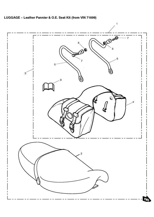 Diagram Leather Pannier/O.E. Seat Kit (from VIN 71699) for your Triumph Thunderbird  