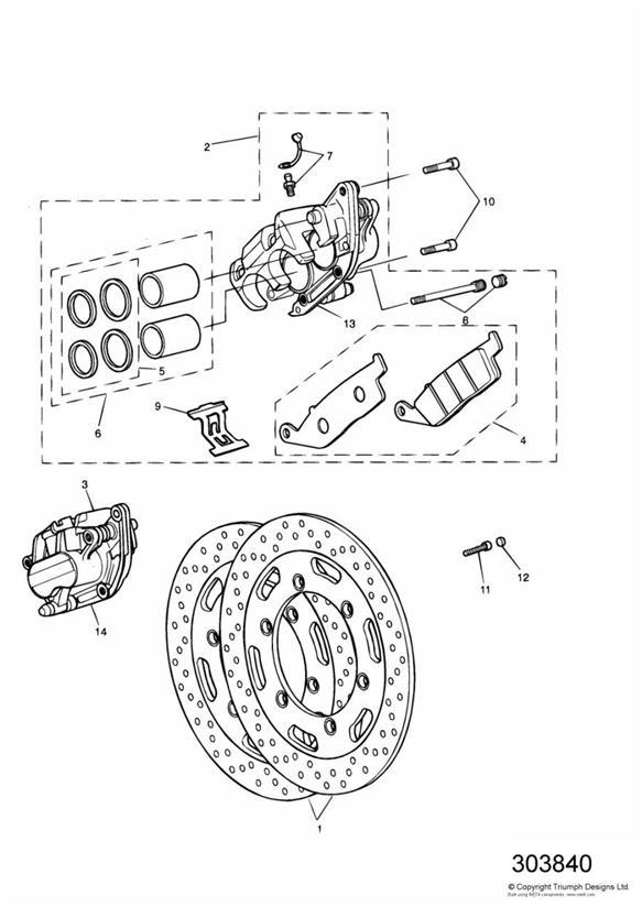 Diagram Front Brake Caliper and Disc for your 2017 Triumph Bonneville Bobber   