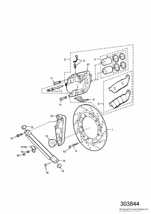 Diagram Rear Brake Disc and Caliper for your 2015 Triumph Thruxton  900 EFI 