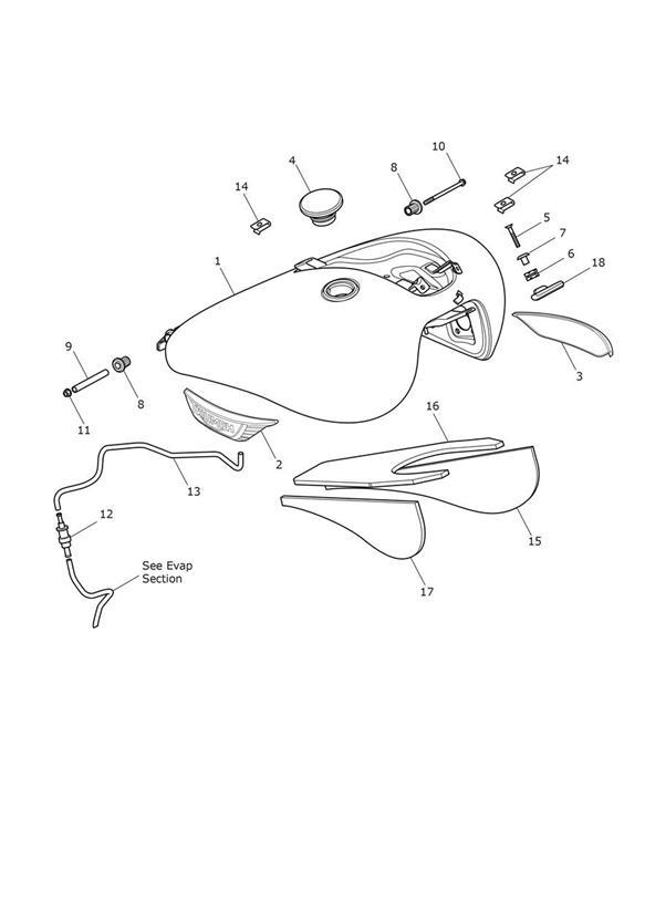 Diagram Fuel Tank & Fittings for your 2015 Triumph Trophy   