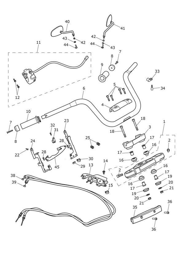 Diagram Handlebars, Top Yoke, Cables & Mirrors for your Triumph