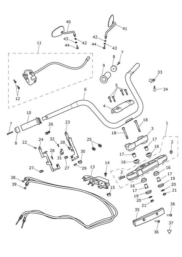 Diagram Handlebars, Top Yoke, Cables & Mirrors for your Triumph