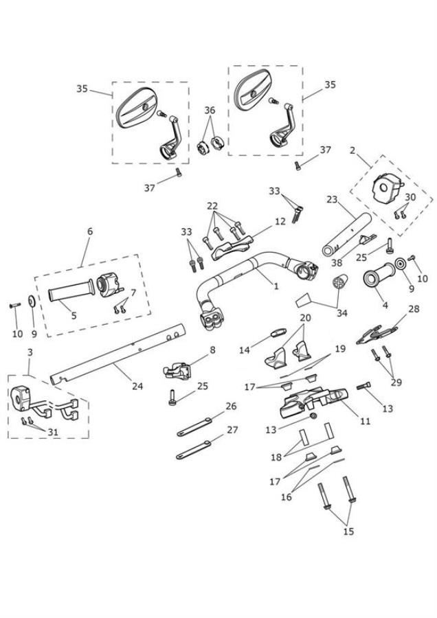 Diagram Handlebars, Top Yoke & Mirrors for your 2019 Triumph Scrambler 1200   