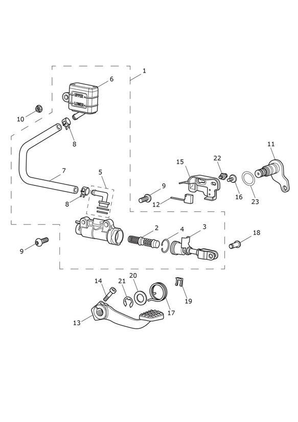 Diagram Rear Brake Master Cylinder, Reservoir & Pedal for your 2020 Triumph Bonneville Bobber   