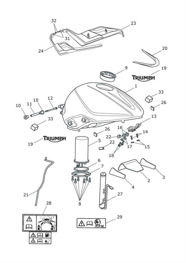 Diagram Fuel Tank, Fuel Pump & Fittings for your Triumph