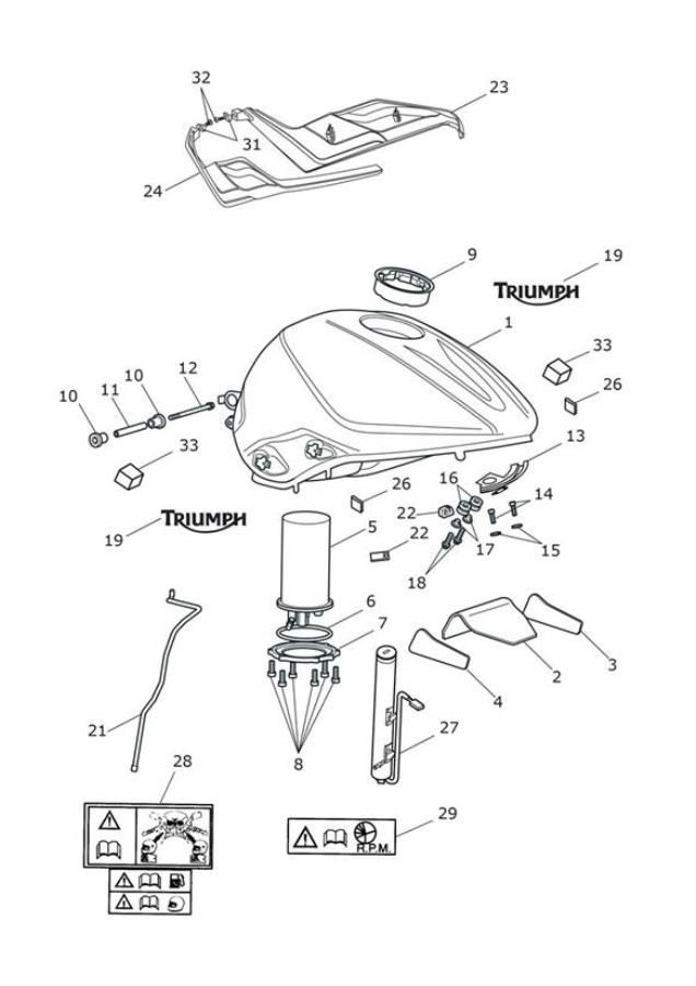 Diagram Fuel Tank, Fuel Pump & Fittings for your Triumph